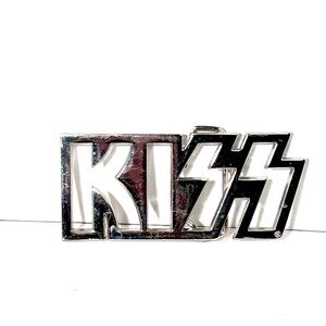 VINTAGE KISS Belt Buckle - Chrome Silver Tone Cutout Logo - Pre-owned